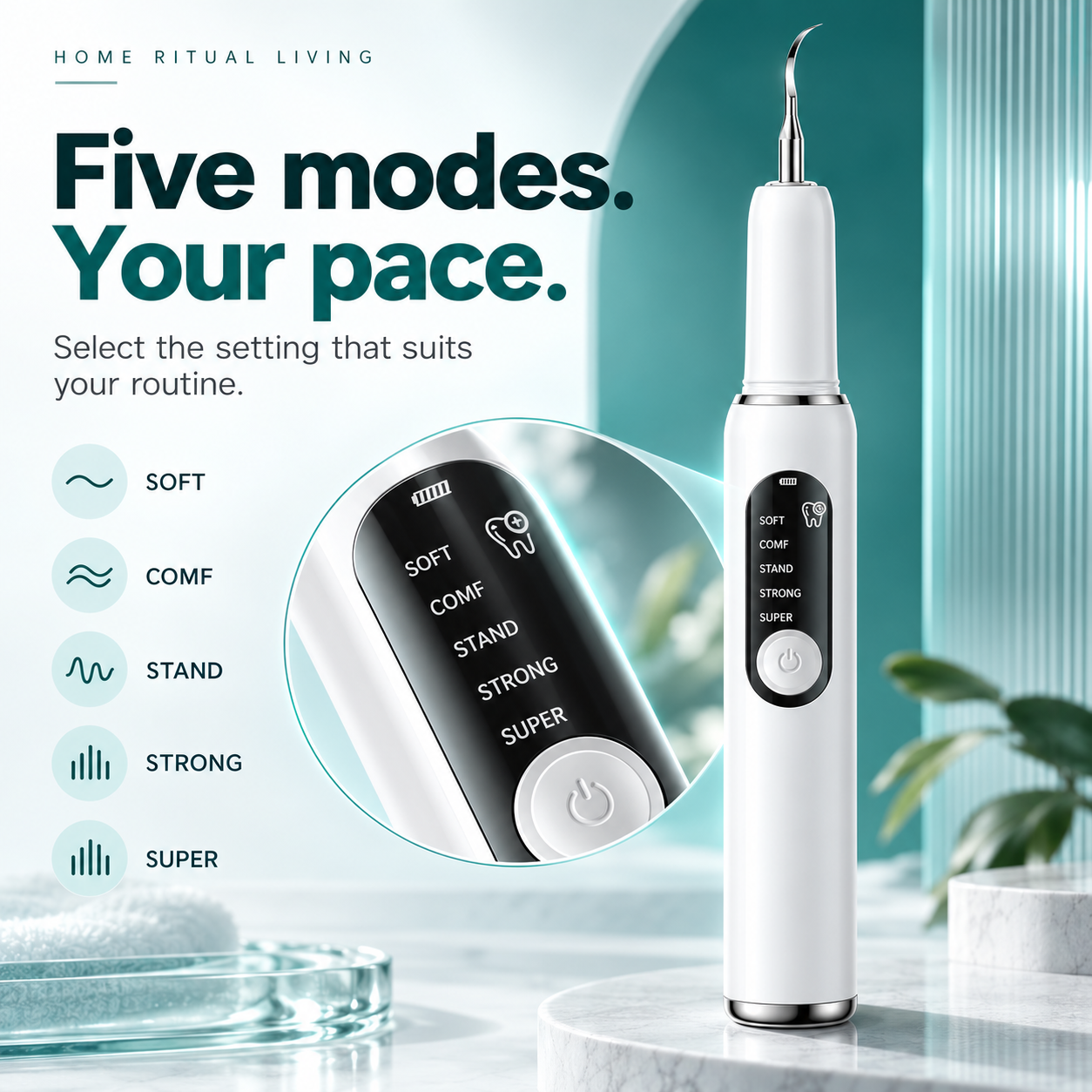 The five selectable cleaning modes
